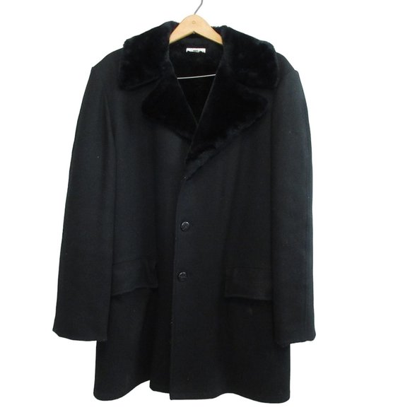 Vintage Other - Vintage 1960s ACW Black Car Coat Faux Fur Collar Size 44 Mob Man